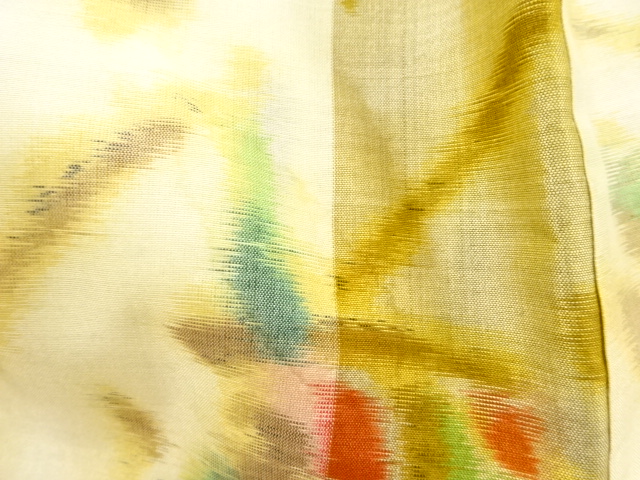  アンティーク　縞に抽象模様織り出し銘仙着物